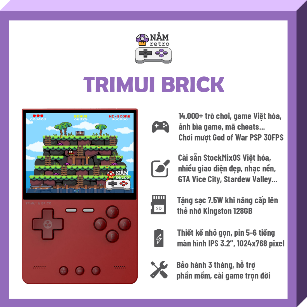 [Tặng Sạc] TRIMUI Brick - Siêu Nhỏ Gọn, Cài Sẵn StockMixOS, GTA Vice City, Stardew Valley Việt hóa, 
