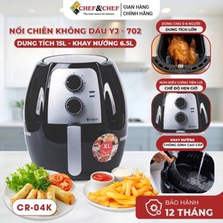 Nồi Chiên Không Dầu CHEF&CHEF 15L (YJ-702), Khay Nướng 6.5L, Công Suất Cao 1800W, Màu Đen Sang Trọng