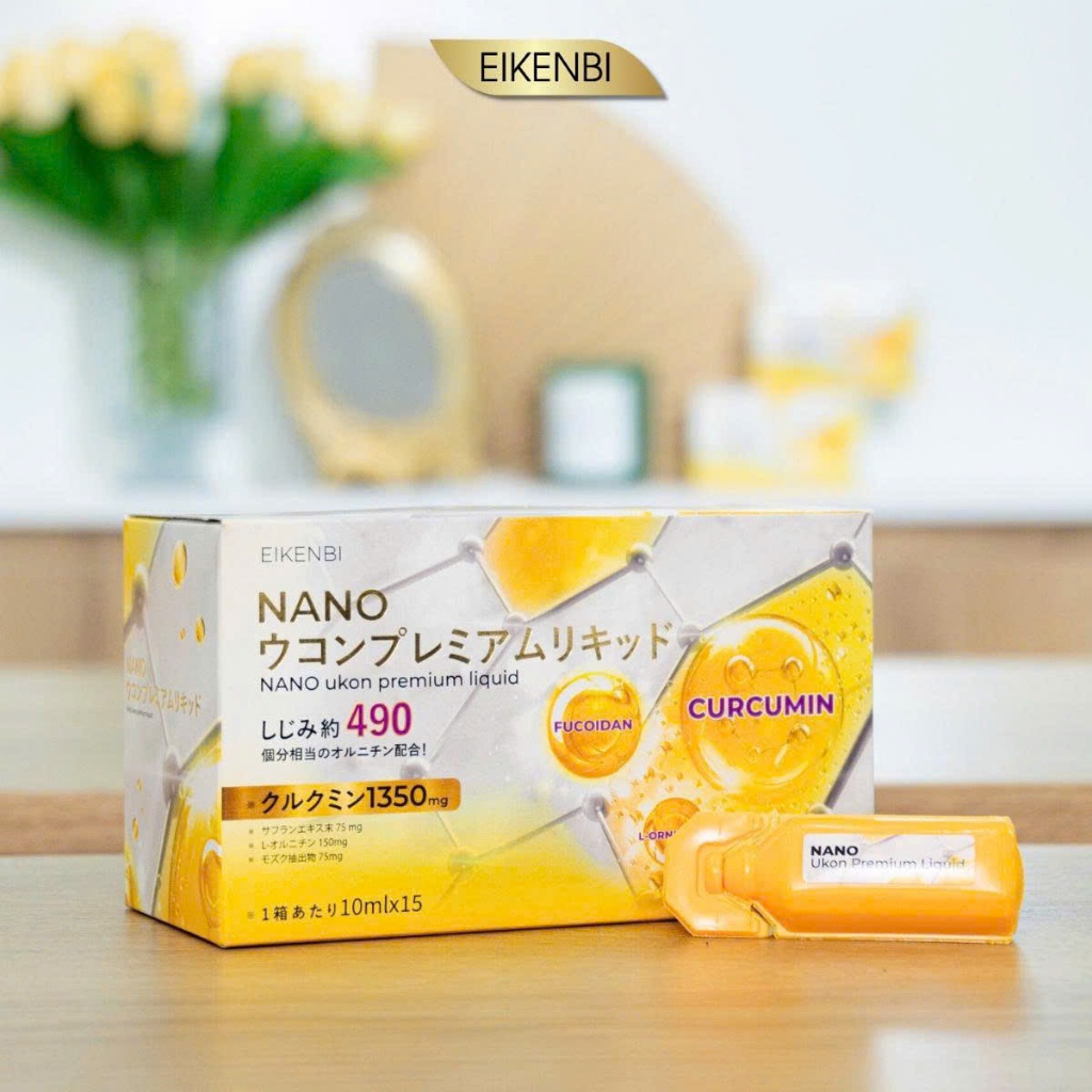 Nghệ Nano Tảo Nâu Fucoidan - Nano Ukon Premium Liquid Eikenbi Nhật Bản - Hộp 15 ống x 10ml