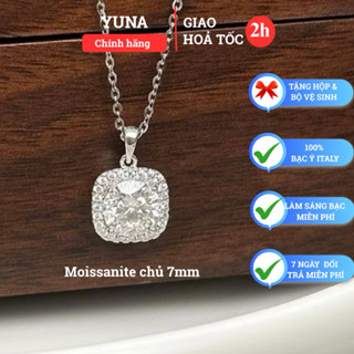    Bạc   Dây Chuyền Nữ Bạc Ý đá chủ Moissanite 7mm – mẫu Mặt Vuông Thanh Lịch   Tặng hộp và bộ VS 