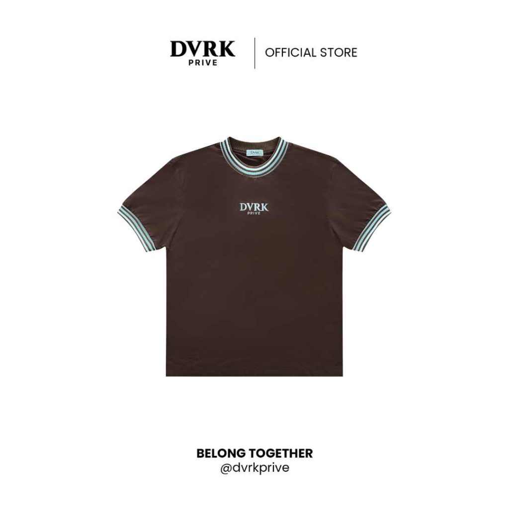 Áo Thun Tay Ngắn Cổ Sọc Form Oversized Màu Nâu-DVRK-25W