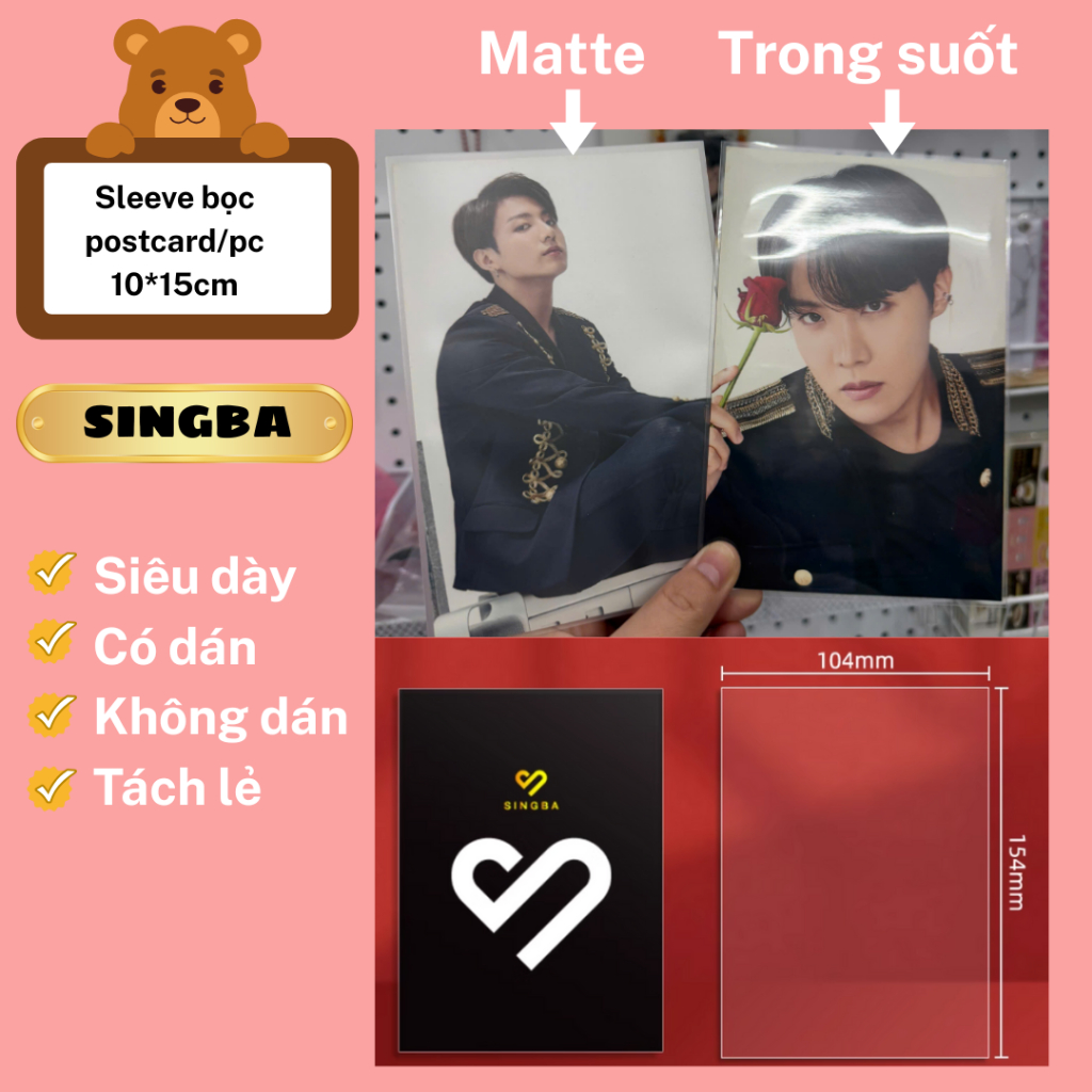 SIÊU DÀY Sleeve SINGBA bọc postcard/pc 10*15cm (TRONG/MATTE) [SB05]