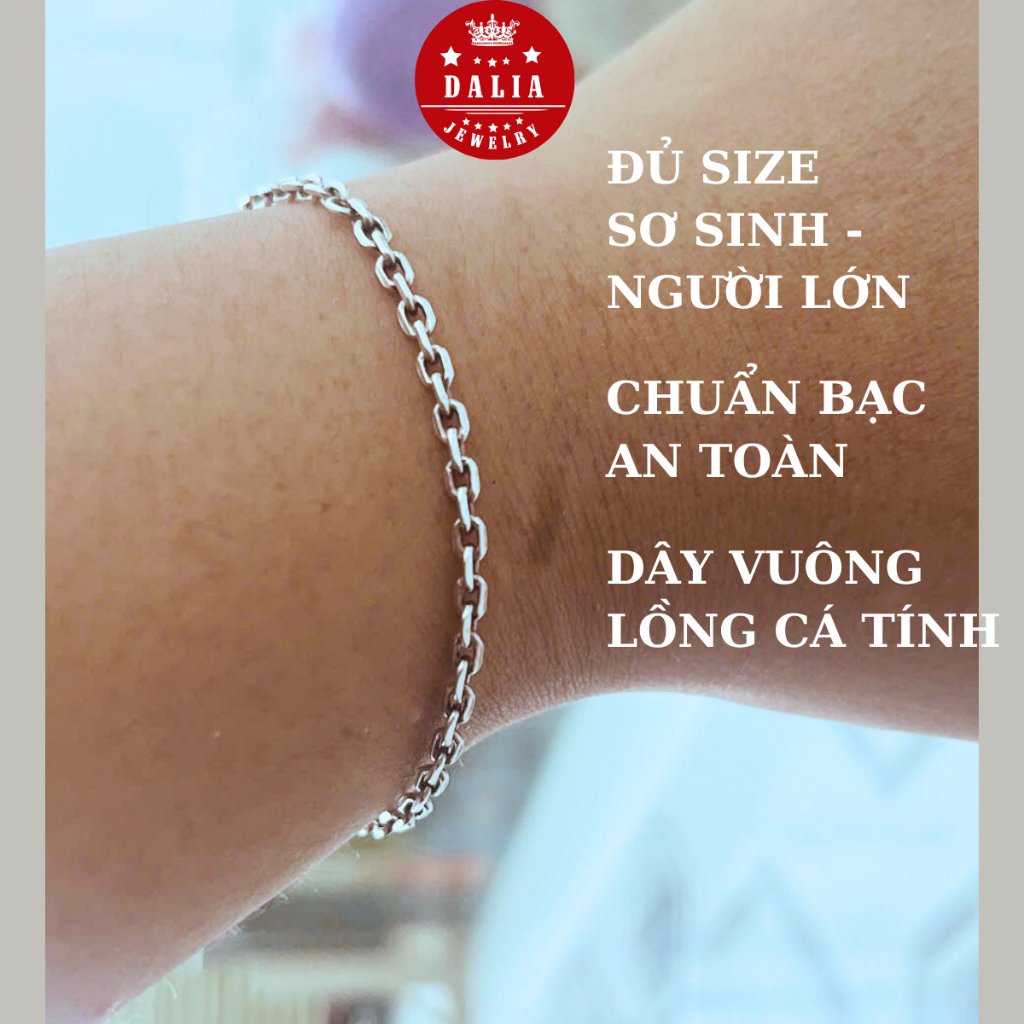 Lắc bạc nữ basic, trẻ em, người lớn dây trơn vuông chuẩn bạc ta DaLiA Jewelry vòng tay bac, lắc chân