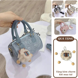  Túi đeo chéo nữ thời trang YUMI túi đeo vai dáng trống size 19cm kèm charm gấu bông MK354 