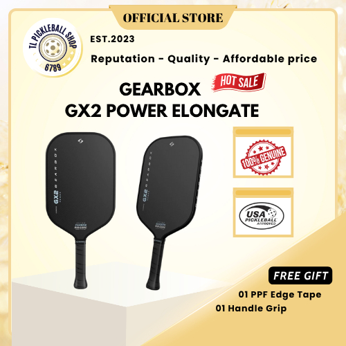 Vợt Pickleball Chính Hãng Gearbox GX2 Power Serie, Elongate - Siêu Sức Mạnh, 3K Woven Raw Carbon