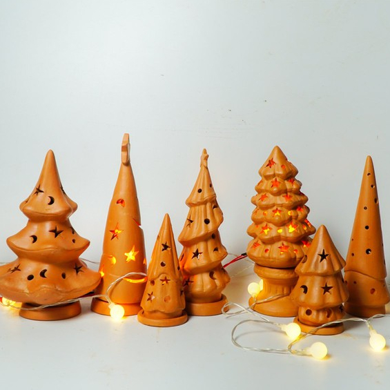 Đèn Đốt Nến Cây Thông Noel - Cây Thông Đất Nung Trang Trí Giáng Sinh