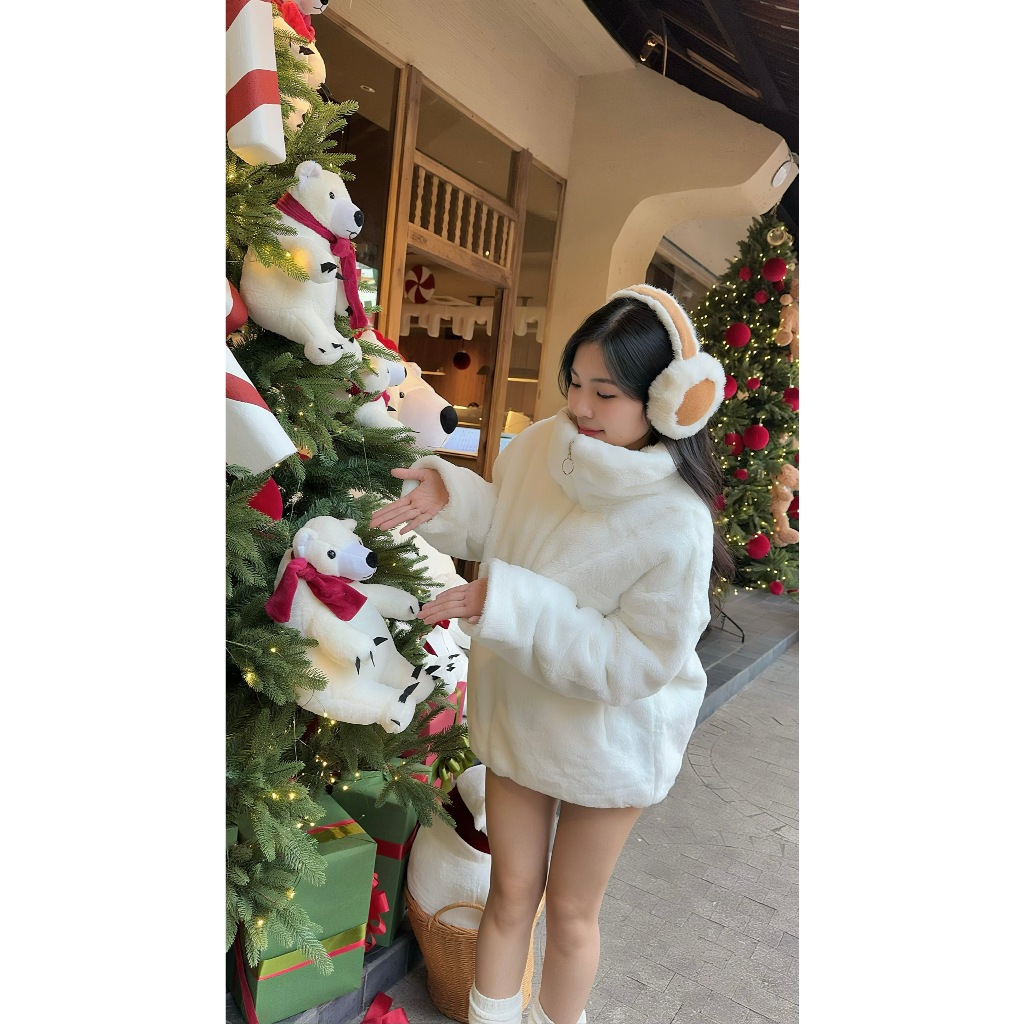 Áo khoác lông thỏ trần bông màu TRẮNG & ĐEN  bản mới cổ rộng cực kỳ dày dặn cực kỳ mềm mịn | BigBuy360 - bigbuy360.vn