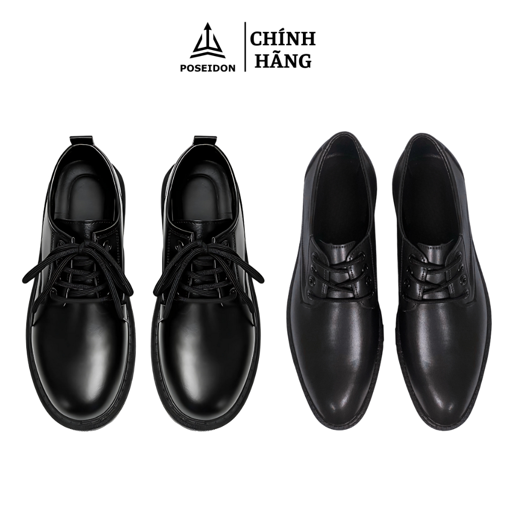 Giày Chunky Derby  POSEIDON da mềm Giày da nam dáng Hàn Quốc buộc dây mũi tròn đế cao 7cm