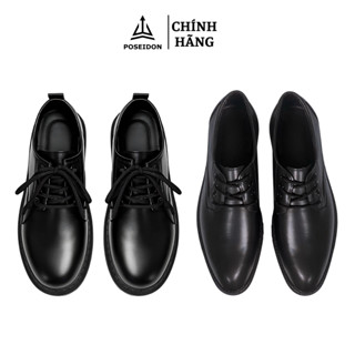  Giày Chunky Derby  POSEIDON da mềm Giày da nam dáng Hàn Quốc buộc dây mũi tròn đế cao 7cm 