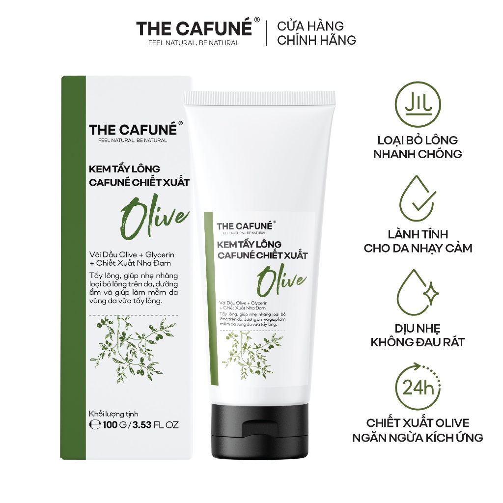 Kem Tẩy Lông Cafuné Chiết Xuất Olive An Toàn Cho Vùng Kín, Bikini, Chân, Tay, Nách, Bụng, Ngực 100ml
