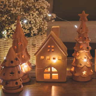 Đèn Đốt Nến Cây Thông Noel - Cây Thông Đất Nung Trang Trí Giáng Sinh