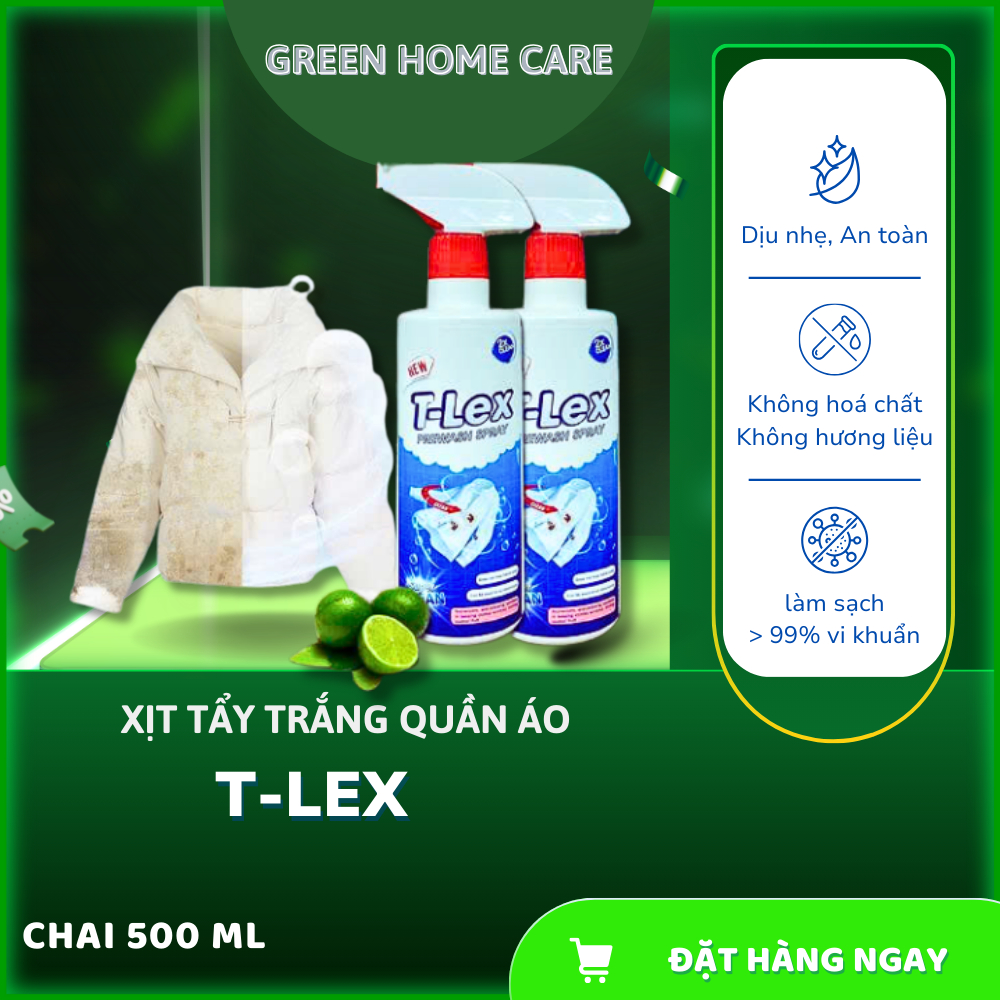 Xịt tẩy trắng quần áo T-LEX 500ml -  T-LEX tẩy trắng sáng, hết mốc ố mà vẫn giữ nguyên màu vải - GRE