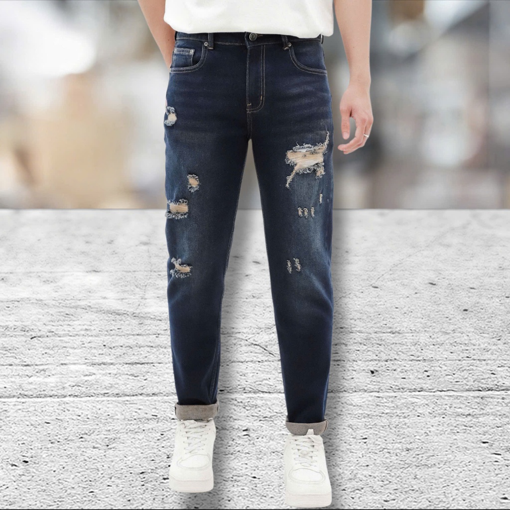 Quần jean nam Jacobs Cole xanh rách cá tính có co giãn phù hợp đi chơi - Quần jean nam xuất khẩu