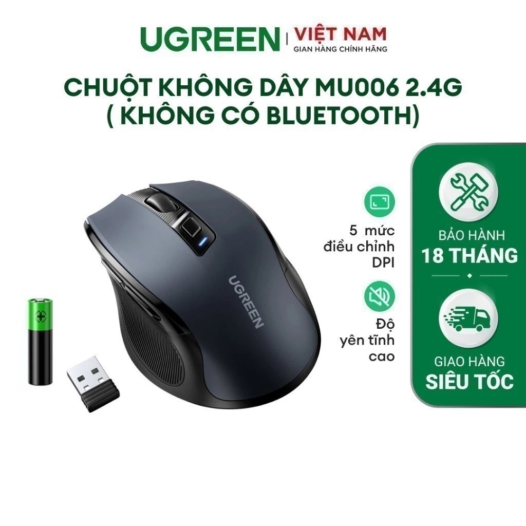 Chuột không dây chính hãng Ugreen 15063 ( MU006 ) Ultra Silent Click, Chuột công thái học 5 cấp độ 4