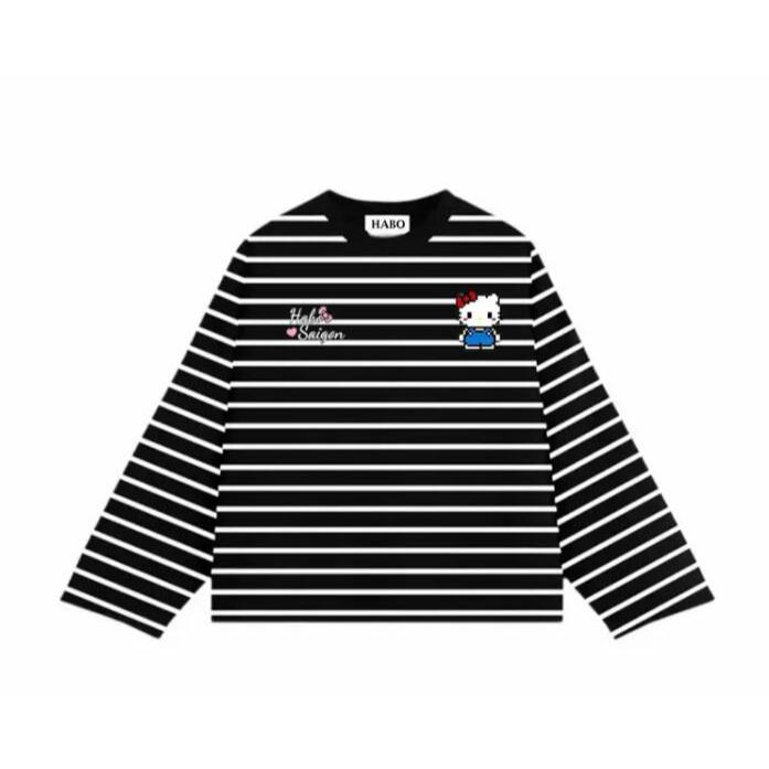 HABO.STORE18 Áo Thun Tay Dài Sọc Ngang Thun Bozip QC Long Sleeve Boxy Form Rộng Cổ Tròn Hello Kitty Unisex Nam Nữ Basic | BigBuy360 - bigbuy360.vn