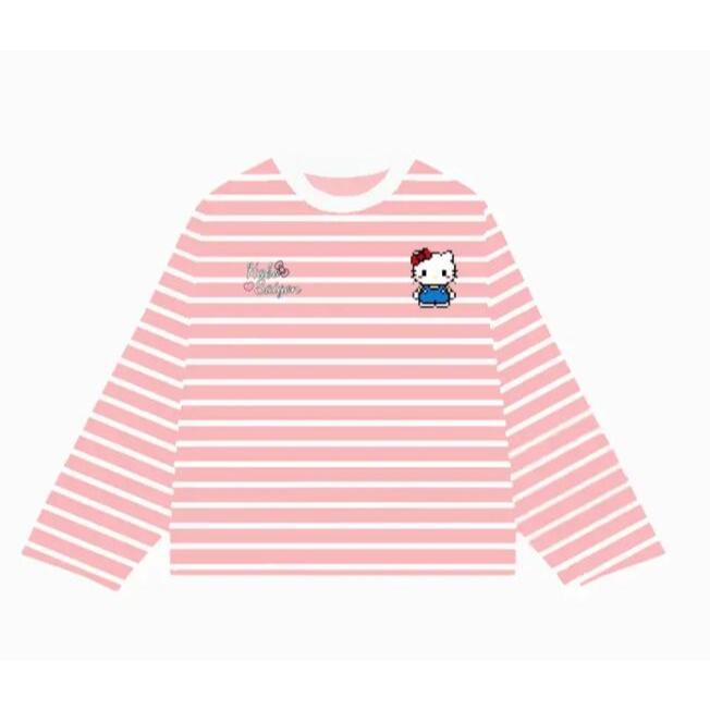 HABO.STORE18 Áo Thun Tay Dài Sọc Ngang Thun Bozip QC Long Sleeve Boxy Form Rộng Cổ Tròn Hello Kitty Unisex Nam Nữ Basic | BigBuy360 - bigbuy360.vn