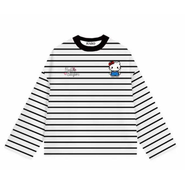 HABO.STORE18 Áo Thun Tay Dài Sọc Ngang Thun Bozip QC Long Sleeve Boxy Form Rộng Cổ Tròn Hello Kitty Unisex Nam Nữ Basic | BigBuy360 - bigbuy360.vn