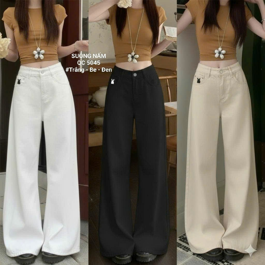 [55-90kg] Quần Jean Nữ Bigsize Cạp Cao Ống Rộng Chất Vải Jean Mềm, Quần Bò Ống Rộng Nữ Suông Nấm Trắng Đen Be QC5045 | BigBuy360 - bigbuy360.vn
