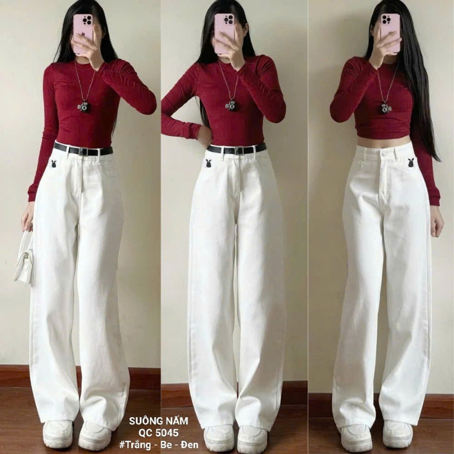 [55-90kg] Quần Jean Nữ Bigsize Cạp Cao Ống Rộng Chất Vải Jean Mềm, Quần Bò Ống Rộng Nữ Suông Nấm Trắng Đen Be QC5045 | BigBuy360 - bigbuy360.vn