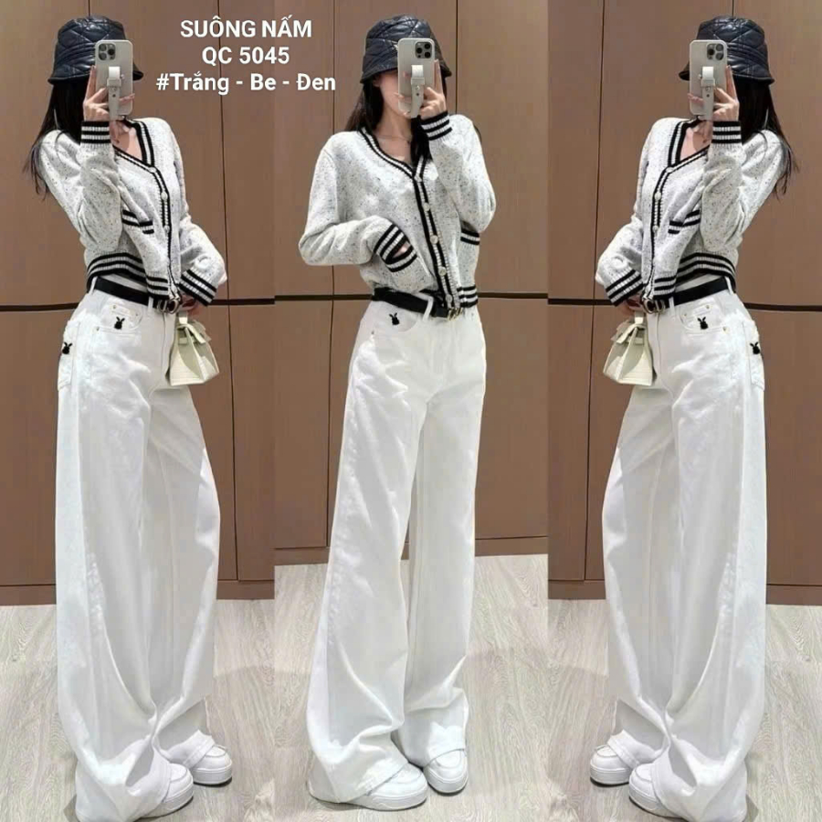 [55-90kg] Quần Jean Nữ Bigsize Cạp Cao Ống Rộng Chất Vải Jean Mềm, Quần Bò Ống Rộng Nữ Suông Nấm Trắng Đen Be QC5045 | BigBuy360 - bigbuy360.vn