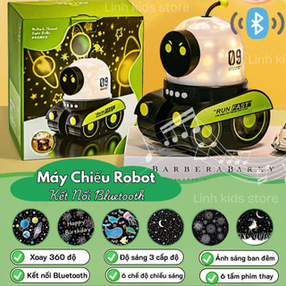 [Tặng Sạc] Máy chiếu hình robot bluetooth xoay 360° tặng kèm 6 thẻ tròn và 6 phim cuộn và có 6 chế độ đèn ngủ