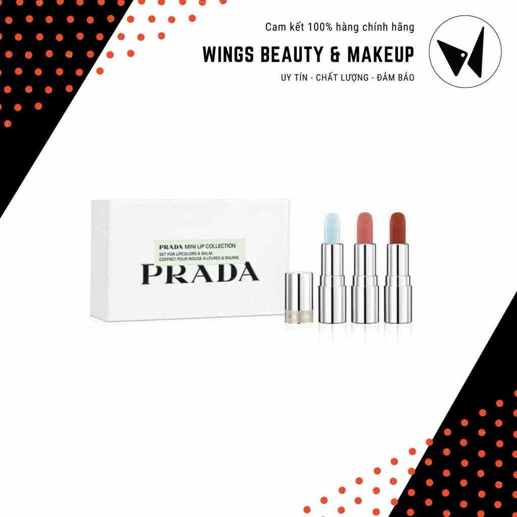 Set 3 Son Thỏi Prada Mini Lip Collection Set For Lipcolors & Balm 3x1.3g (U001 Astral Pink x B02 Qua