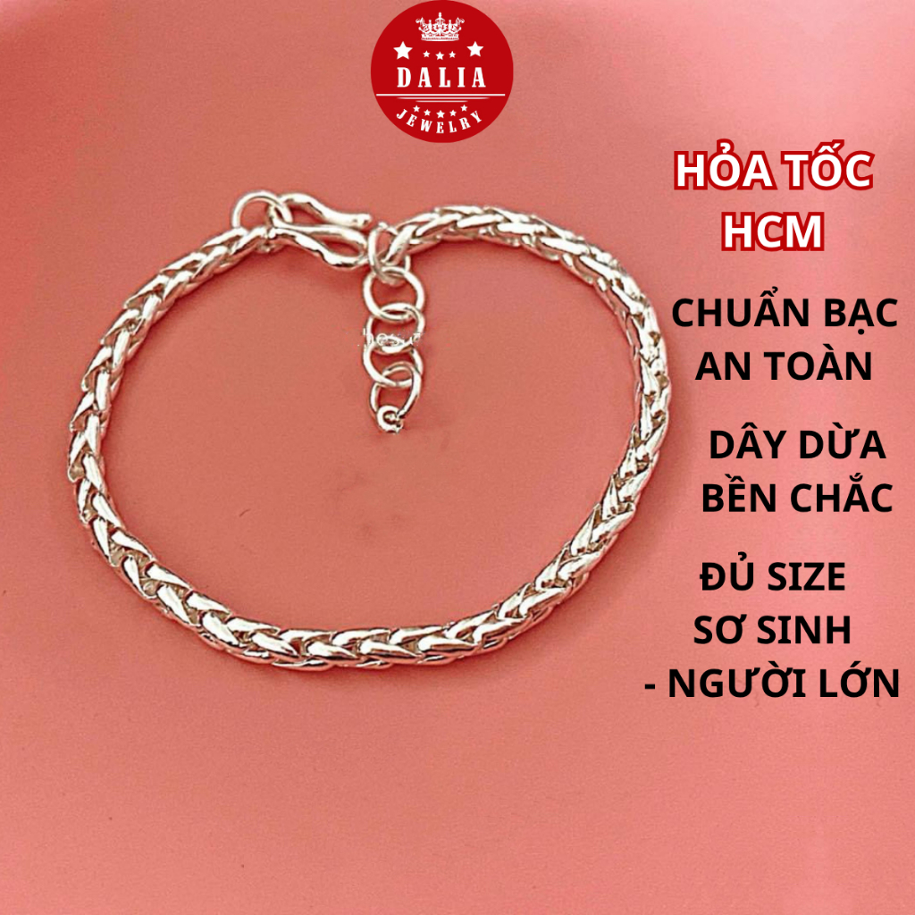 Lắc bạc tay chân cho bé chuẩn bạc ta dạng trơn dày dặn DaLiA Jewelry lắc bé trai, bé gái, trẻ em
