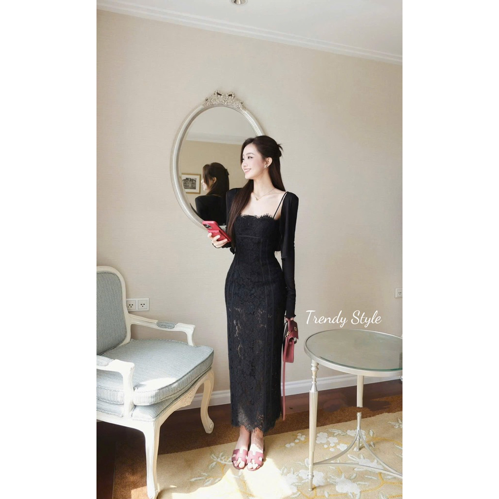 Set đồ nữ 2 món siêu xinh Màu Kem-Đen Sang Chảnh chuẩn form mẫu mặc AV Design