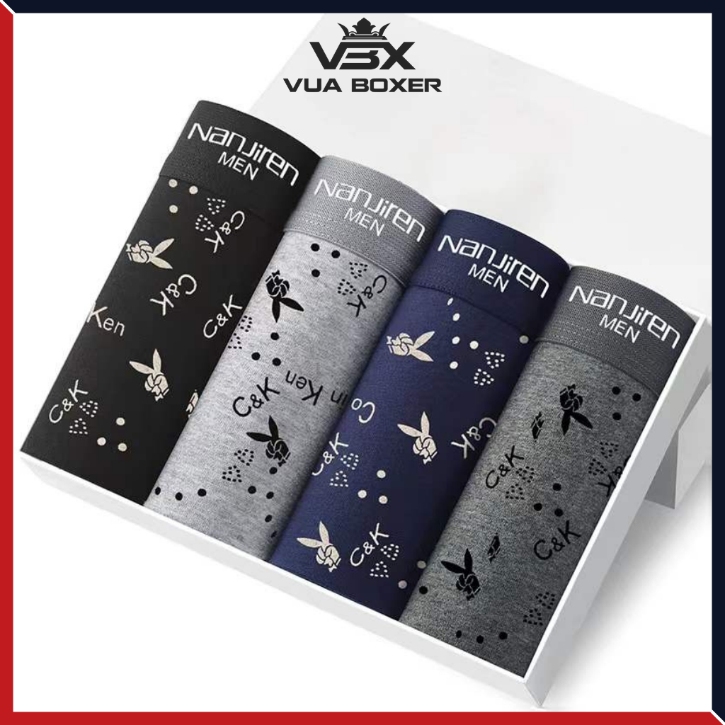Sét 4 quần sịp đùi nam boxer vải thun cotton quần lót nam co dãn sịp đùi thấm hút kháng khuẩn PLAYBOY - Vua Boxer