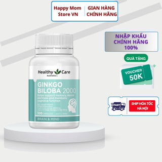  Bổ não Ginkgo Biloba 2000 Healthy Care tăng cường lưu thông máu não và tăng cường trí nhớ hộp 100 viên của Úc 