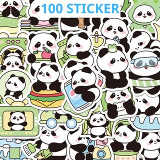  Bộ 100 sticker gấu trúc dễ thương hình dán trang trí sổ tay laptop điện thoại 