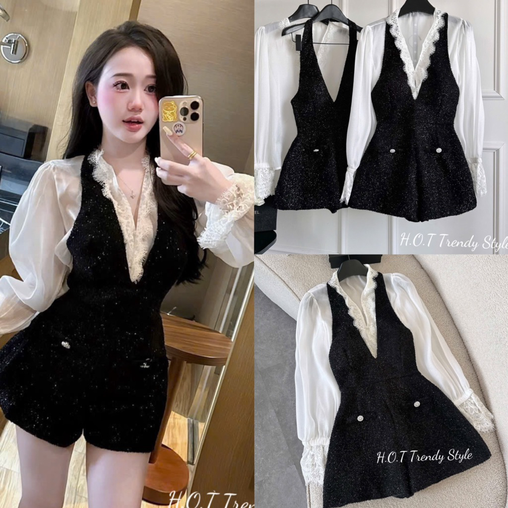 Set Áo Tơ Viền Ren Yếm Dạ Chuẩn Form Mẫu Kèm Ảnh Thật Shop Chụp AV Design02