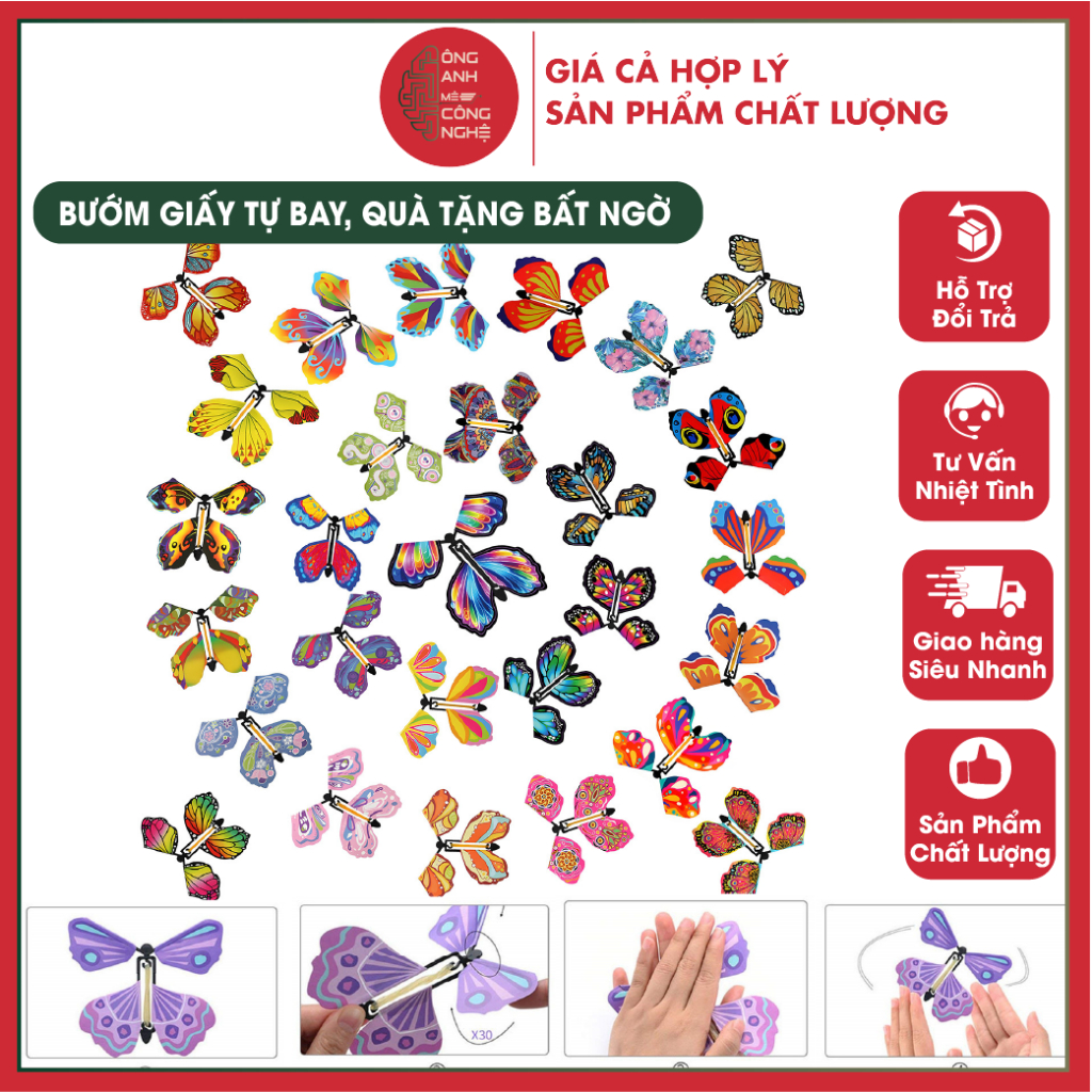 /Hỏa Tốc/ Combo 5 con Bướm giấy tự bay, bướm bay lên dễ thương dùng làm đồ chơi trang trí, quà tặng