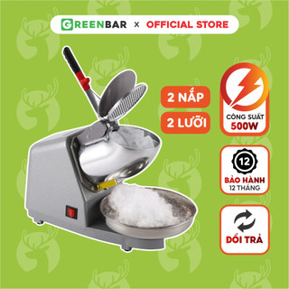 Máy Bào Đá xay đá tuyết siêu mịn GREENMIX công suất 500W chất liệu inox 2 Lưỡi 2 Nắp Bảo Hành 12 tháng