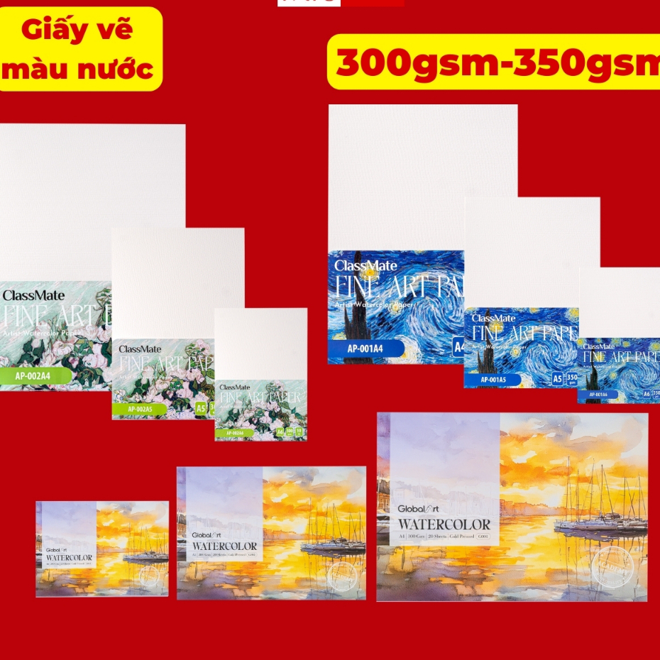 [Sale 50%,A4 300gsm [G001]] Set 20 tờ Giấy Vẽ Màu Nước Chuyên Dụng 300GSM 350GSM GLB-A, Giấy Vẽ Vân 