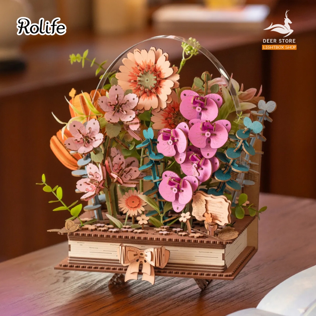 Rowood Robotime DIY 3D – Wooden Blooming Book TW04H | Mô hình Sách Hoa Gỗ tinh tế trang trí để bàn