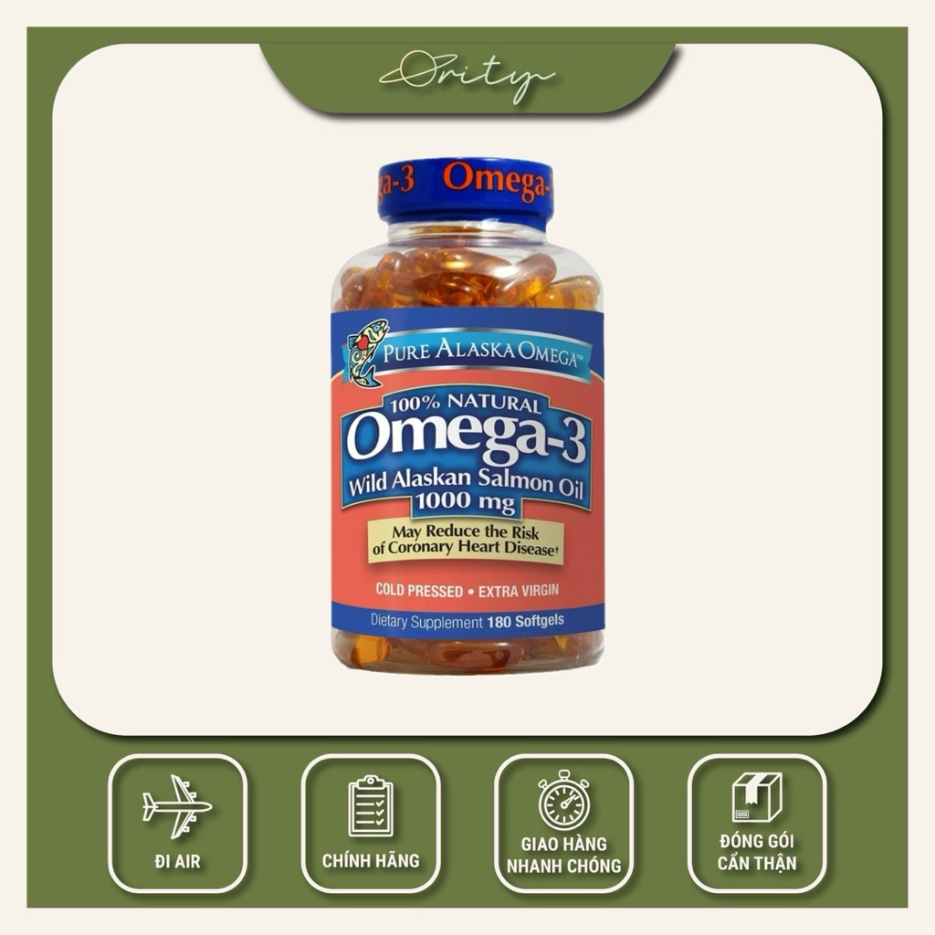 [Chính Hãng] Dầu cá hồi Pure Alaska Omega 3 Wild Alaskan Salmon Oil 1000mg - 180 viên