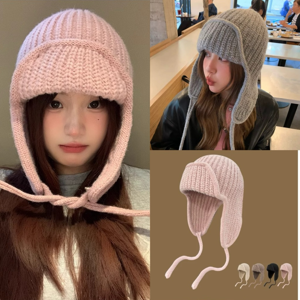 NARCIÉ STUDIO Mũ len nữ phong cách Hàn Quốc có dây buộc giữ ấm mùa đông nhiều màu hot trend 2025 M10