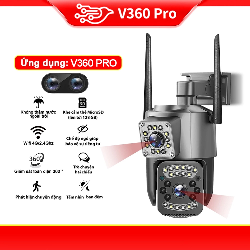 V360 PRO Dual Lens camera quan sát camera giám sát không dây ngoài trời 4G camera WIFI Canera an nin