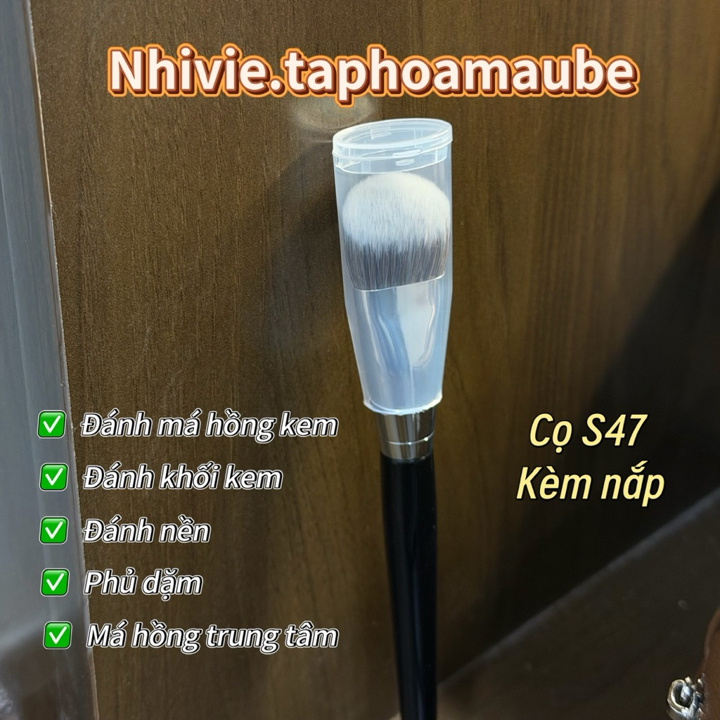 Cọ trang điểm đa năng đánh má hồng kem, khối kem, đánh nền, dài 19 cm, mã sản phẩm S47 | BigBuy360 - bigbuy360.vn