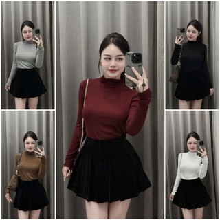 Áo thun giữ nhiệt nữ bigsize 60-90kg tay dài cổ cao, chất zip lông mềm xịn