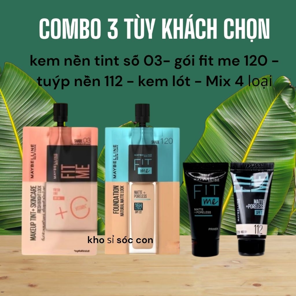COMBO 2 - Kem nền Maybelline Fit Me mịn nhẹ kiềm dầu 120 - kem nền Maybelline fit me fresh tint vita