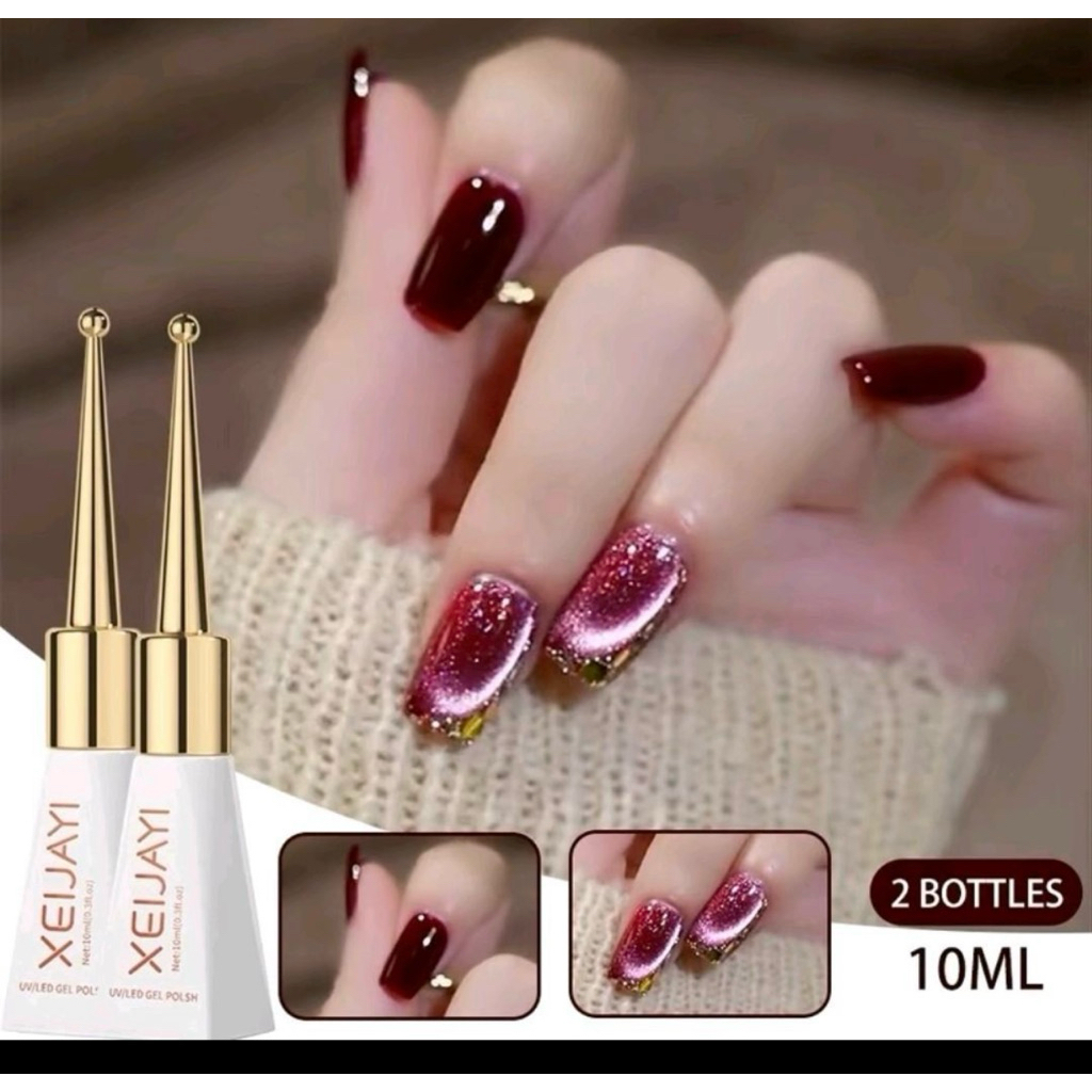Combo 2 màu hiệu ứng mắt mèo đỏ + Sơn gel đỏ rượu - Vy nail 93