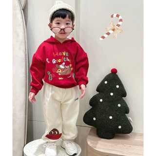  Đồ Noel cho bé Sét áo nỉ đỏ hoạ tiết Have Goodtime dễ thương mix quần bo gấu giữ ấm Đồ Giáng Sinh cho bé trai bé gái 