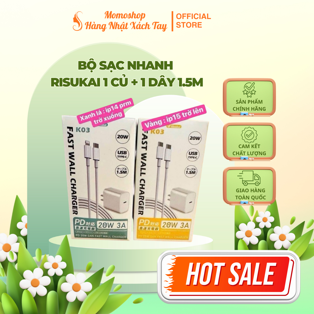 Bộ Sạc Nhanh Risukai 1 Củ + 1 Dây 1.5m – Hàng Nhật Nội Địa Chất Lượng