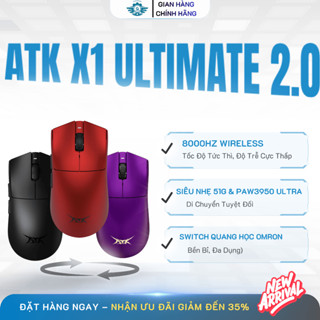   ⚡Cực Hot  Chuột Gaming ATK X1 Ultimate - Paw3950Ultra 8KHz PollingRate Nordic 52840 Pin 500mAh 
