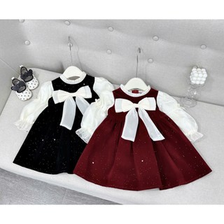  Váy tiểu thư Poba Kids  M-215  cho bé gái. Chất nhung kim tuyến bling. Nơ cài ngực. Tay áo 2 lớp 