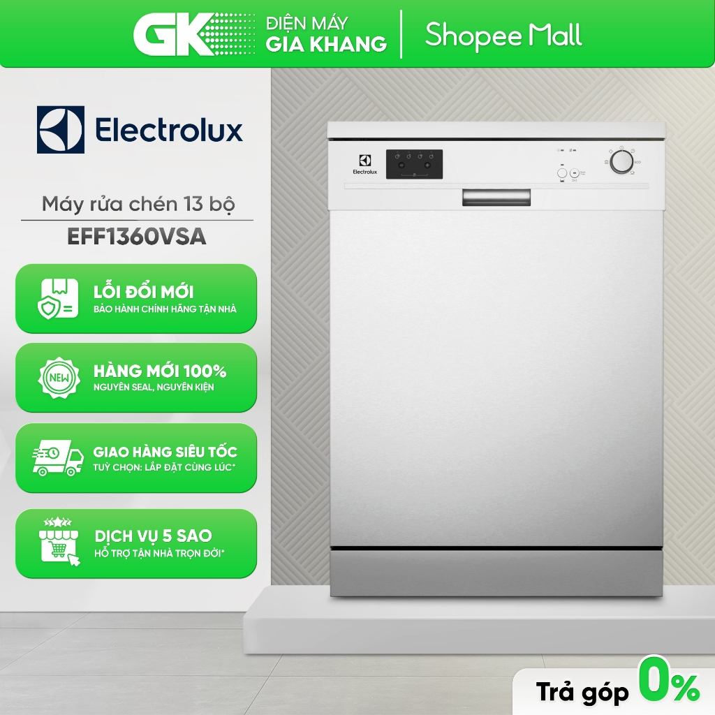[Shopee - Lắp đặt 0Đ HN HCM] EFF1360VSA Máy Rửa Chén Độc Lập Electrolux EFF1360VSA