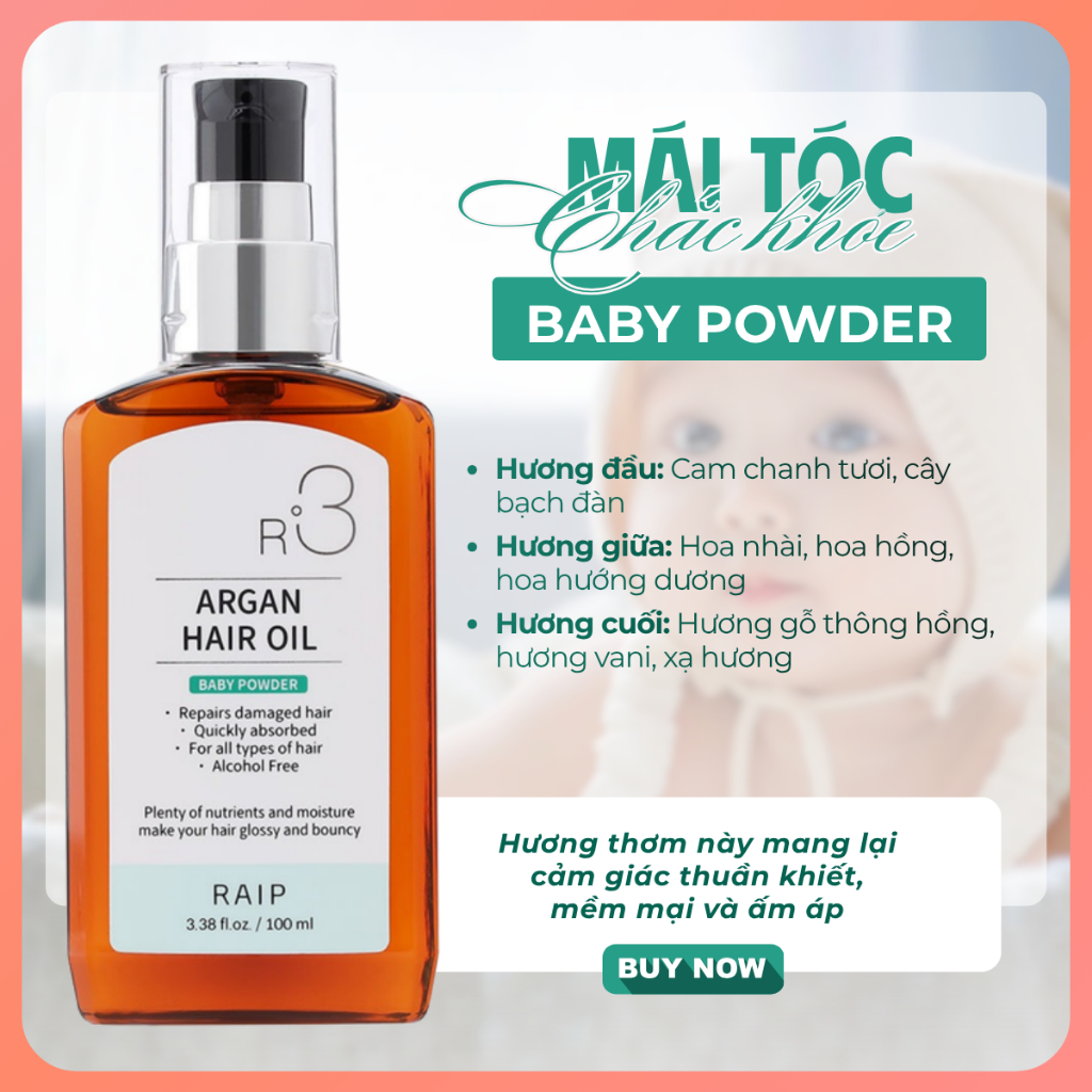 Tinh dầu dưỡng tóc RAIPLAP R3 Argan Hàn Quốc hương Baby Powder dễ thương dưỡng mềm mượt tức thì | BigBuy360 - bigbuy360.vn