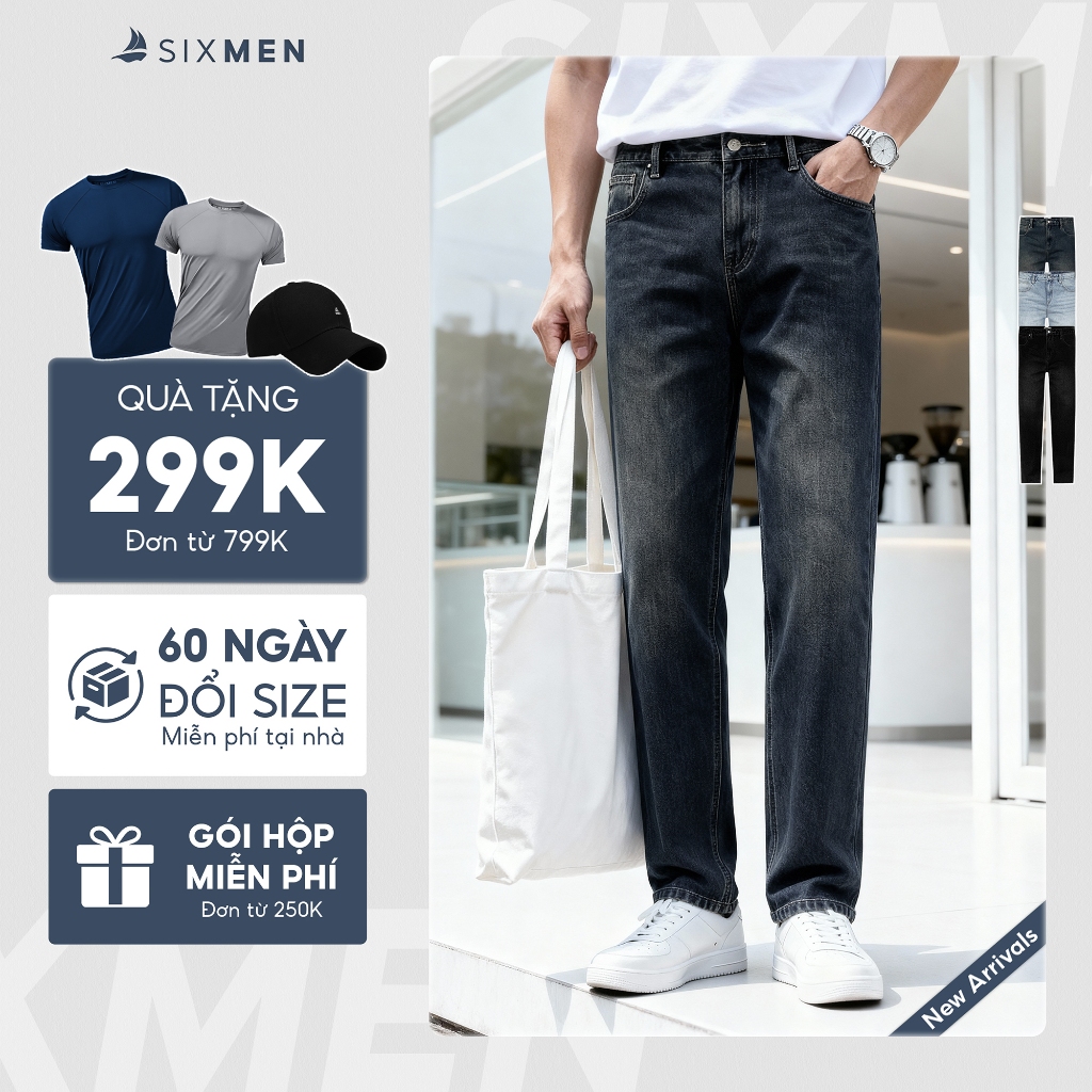 [NEW] Quần jeans nam ống suông SIXMEN, chất Jeans cao cấp, phom Straight thoải mái, dễ mặc dễ phối